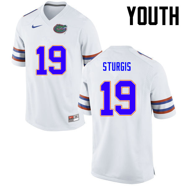 Youth Florida Gators #19 Caleb Sturgis College Football Jerseys-White - Click Image to Close